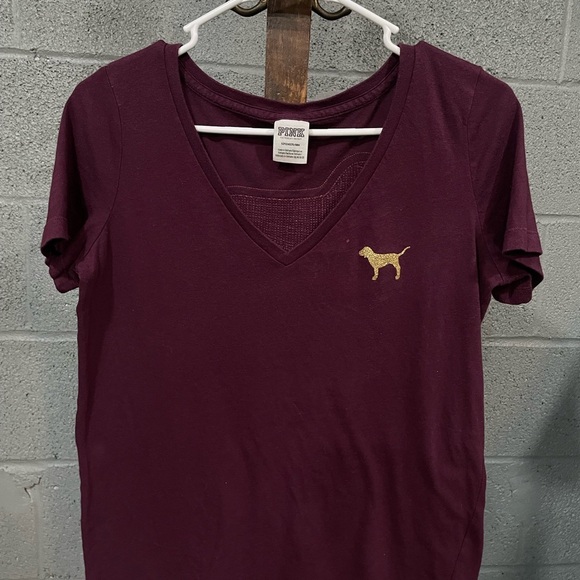PINK Victoria's Secret Tops - PINK Victoria's Secret Maroon Dog Tee